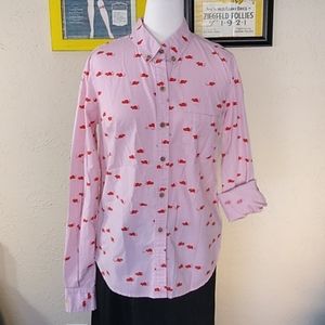 Odille quirky pink button down with mouse pattern